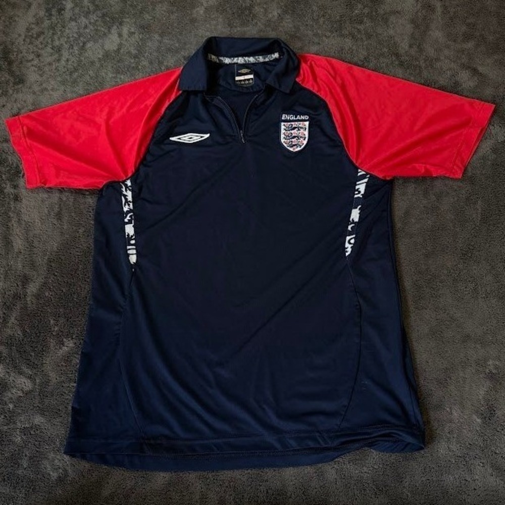 Umbro England National Team Soccer Training Jersey Navy Red Mens Large 1/4 Zip